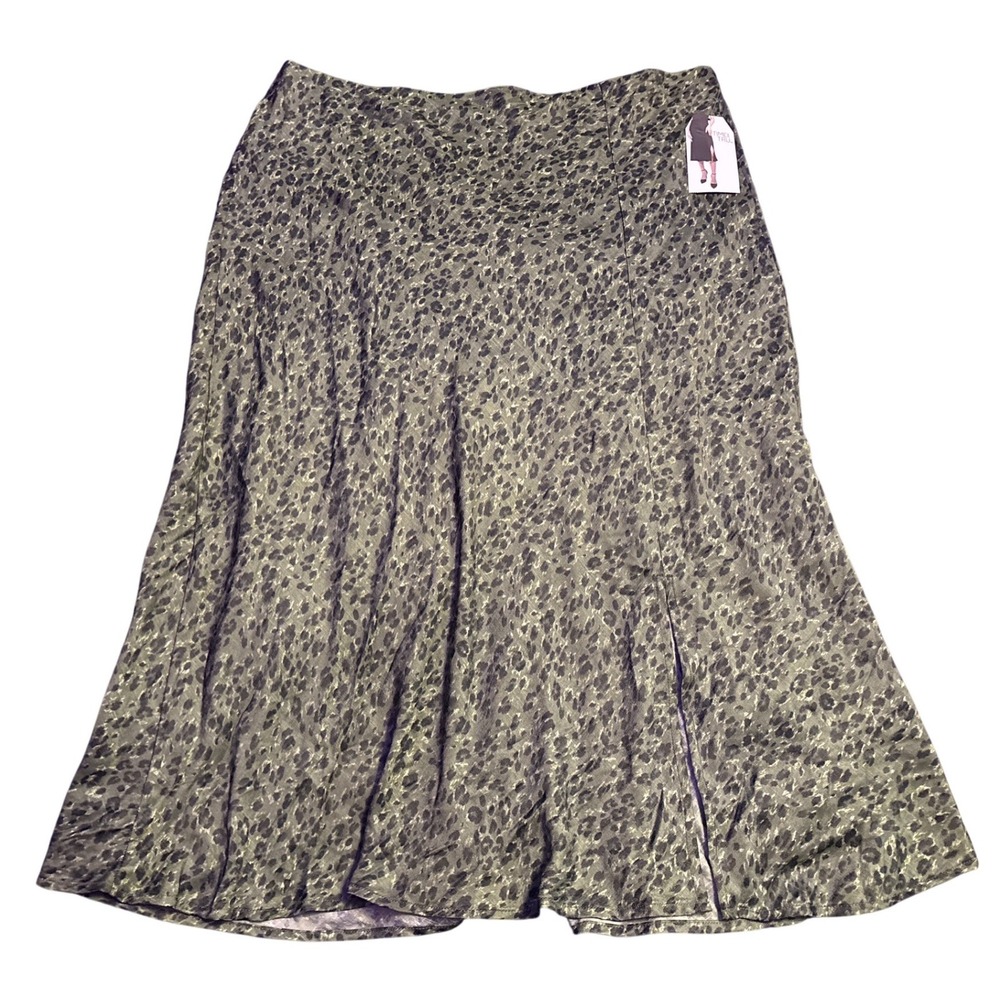 NEW Time and Tru Midi Skirt Green Leopard Animal Print Side Slit Plus Size XXL